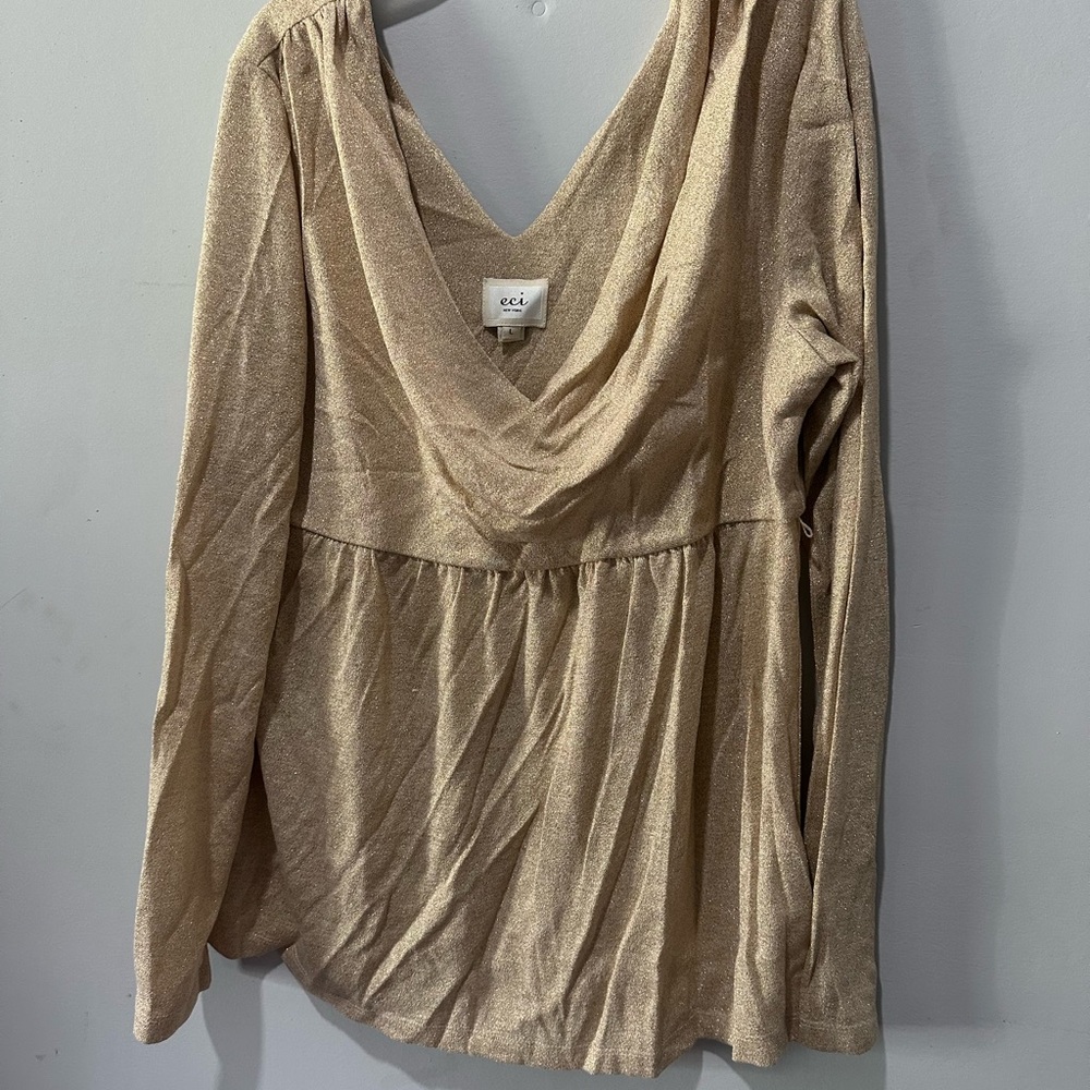 ECI Shimmering Gold Drape Blouse